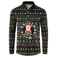 Gift For Merry Christmas Button Sweatshirt with Santa Claus and Holiday Icons Pattern - Wonder Print Shop