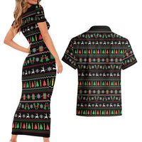 Gift For Merry Christmas Couples Matching Short Sleeve Bodycon Dress and Hawaiian Shirt with Santa Claus and Holiday Icons Pattern - undefined