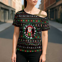 Gift For Merry Christmas Cross Shoulder Shirt with Santa Claus and Holiday Icons Pattern - Wonder Print Shop
