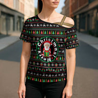 Gift For Merry Christmas Cross Shoulder Shirt with Santa Claus and Holiday Icons Pattern - Wonder Print Shop