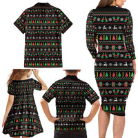 Gift For Merry Christmas Family Matching Long Sleeve Bodycon Dress and Hawaiian Shirt with Santa Claus and Holiday Icons Pattern - Wonder Print Shop