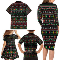 Gift For Merry Christmas Family Matching Long Sleeve Bodycon Dress and Hawaiian Shirt with Santa Claus and Holiday Icons Pattern - Wonder Print Shop