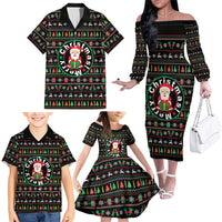 Gift For Merry Christmas Family Matching Off The Shoulder Long Sleeve Dress and Hawaiian Shirt with Santa Claus and Holiday Icons Pattern - Wonder Print Shop