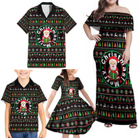 Gift For Merry Christmas Family Matching Off Shoulder Maxi Dress and Hawaiian Shirt with Santa Claus and Holiday Icons Pattern - Wonder Print Shop
