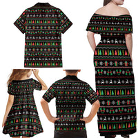 Gift For Merry Christmas Family Matching Off Shoulder Maxi Dress and Hawaiian Shirt with Santa Claus and Holiday Icons Pattern - Wonder Print Shop