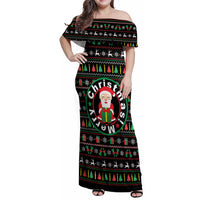 Gift For Merry Christmas Family Matching Off Shoulder Maxi Dress and Hawaiian Shirt with Santa Claus and Holiday Icons Pattern - Wonder Print Shop