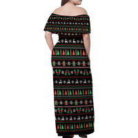 Gift For Merry Christmas Family Matching Off Shoulder Maxi Dress and Hawaiian Shirt with Santa Claus and Holiday Icons Pattern - Wonder Print Shop