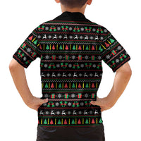 Gift For Merry Christmas Family Matching Off Shoulder Short Dress and Hawaiian Shirt with Santa Claus and Holiday Icons Pattern - Wonder Print Shop