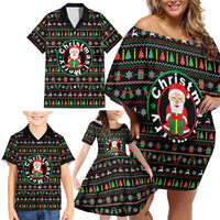 Gift For Merry Christmas Family Matching Off Shoulder Short Dress and Hawaiian Shirt with Santa Claus and Holiday Icons Pattern - Wonder Print Shop