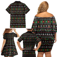 Gift For Merry Christmas Family Matching Off Shoulder Short Dress and Hawaiian Shirt with Santa Claus and Holiday Icons Pattern - Wonder Print Shop