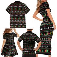 Gift For Merry Christmas Family Matching Short Sleeve Bodycon Dress and Hawaiian Shirt with Santa Claus and Holiday Icons Pattern - Wonder Print Shop