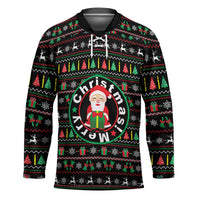 Gift For Merry Christmas Hockey Jersey with Santa Claus and Holiday Icons Pattern - Wonder Print Shop