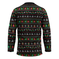 Gift For Merry Christmas Hockey Jersey with Santa Claus and Holiday Icons Pattern - Wonder Print Shop