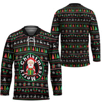Gift For Merry Christmas Hockey Jersey with Santa Claus and Holiday Icons Pattern - Wonder Print Shop