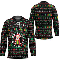 Gift For Merry Christmas Hockey Jersey with Santa Claus and Holiday Icons Pattern - Wonder Print Shop