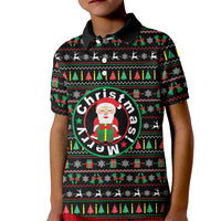 Gift For Merry Christmas Kid Polo Shirt with Santa Claus and Holiday Icons Pattern - Wonder Print Shop