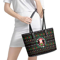 Gift For Merry Christmas Leather Tote Bag with Santa Claus and Holiday Icons Pattern - Wonder Print Shop