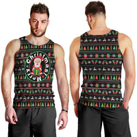 Gift For Merry Christmas Men Tank Top with Santa Claus and Holiday Icons Pattern - Wonder Print Shop