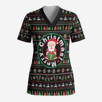 Gift For Merry Christmas Scrub Top with Santa Claus and Holiday Icons Pattern - Wonder Print Shop