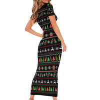 Gift For Merry Christmas Short Sleeve Bodycon Dress with Santa Claus and Holiday Icons Pattern - undefined