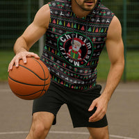 Gift For Merry Christmas Sleeveless Hoodie with Santa Claus and Holiday Icons Pattern - Wonder Print Shop