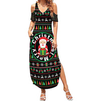 Gift For Merry Christmas Summer Maxi Dress with Santa Claus and Holiday Icons Pattern - Wonder Print Shop