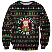 Gift For Merry Christmas Sweatshirt with Santa Claus and Holiday Icons Pattern - Wonder Print Shop