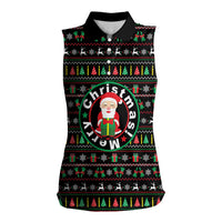 Gift For Merry Christmas Women Sleeveless Polo Shirt with Santa Claus and Holiday Icons Pattern - Wonder Print Shop