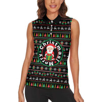 Gift For Merry Christmas Women Sleeveless Polo Shirt with Santa Claus and Holiday Icons Pattern - Wonder Print Shop