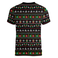 Gift For Merry Christmas Women V-Neck T-Shirt with Santa Claus and Holiday Icons Pattern - Wonder Print Shop