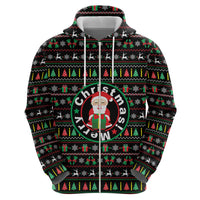 Gift For Merry Christmas Zip Hoodie with Santa Claus and Holiday Icons Pattern - Wonder Print Shop