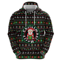 Gift For Merry Christmas Zip Hoodie with Santa Claus and Holiday Icons Pattern - Wonder Print Shop
