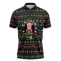 Gift For Merry Christmas Zipper Polo Shirt with Santa Claus and Holiday Icons Pattern - Wonder Print Shop