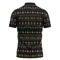 Gift For Merry Christmas Zipper Polo Shirt with Santa Claus and Holiday Icons Pattern - Wonder Print Shop