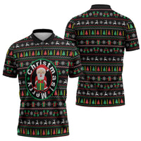 Gift For Merry Christmas Zipper Polo Shirt with Santa Claus and Holiday Icons Pattern - Wonder Print Shop