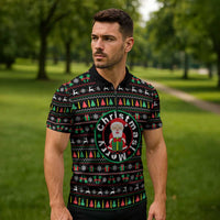 Gift For Merry Christmas Zipper Polo Shirt with Santa Claus and Holiday Icons Pattern - Wonder Print Shop