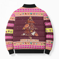 Christmas Cookie Bomber Puffer Jacket with Gingerbread Tree Candy Ornaments and Sweet Treat Pattern - Wonder Print Shop