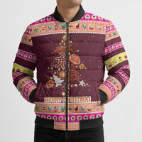 Christmas Cookie Bomber Puffer Jacket with Gingerbread Tree Candy Ornaments and Sweet Treat Pattern - Wonder Print Shop
