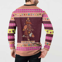Christmas Cookie Button Sweatshirt with Gingerbread Tree Candy Ornaments and Sweet Treat Pattern - Wonder Print Shop