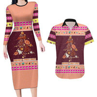 Christmas Cookie Couples Matching Long Sleeve Bodycon Dress and Hawaiian Shirt with Gingerbread Tree Candy Ornaments and Sweet Treat Pattern - Wonder Print Shop