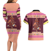 Christmas Cookie Couples Matching Long Sleeve Bodycon Dress and Hawaiian Shirt with Gingerbread Tree Candy Ornaments and Sweet Treat Pattern - Wonder Print Shop