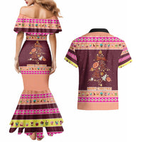 Christmas Cookie Couples Matching Mermaid Dress and Hawaiian Shirt with Gingerbread Tree Candy Ornaments and Sweet Treat Pattern - Wonder Print Shop