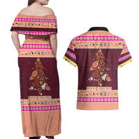 Christmas Cookie Couples Matching Off Shoulder Maxi Dress and Hawaiian Shirt with Gingerbread Tree Candy Ornaments and Sweet Treat Pattern - Wonder Print Shop