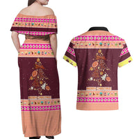 Christmas Cookie Couples Matching Off Shoulder Maxi Dress and Hawaiian Shirt with Gingerbread Tree Candy Ornaments and Sweet Treat Pattern - Wonder Print Shop