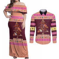 Christmas Cookie Couples Matching Off Shoulder Maxi Dress and Long Sleeve Button Shirt with Gingerbread Tree Candy Ornaments and Sweet Treat Pattern - Wonder Print Shop