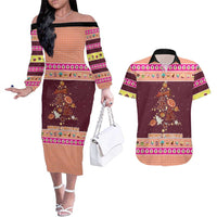 Christmas Cookie Couples Matching Off The Shoulder Long Sleeve Dress and Hawaiian Shirt with Gingerbread Tree Candy Ornaments and Sweet Treat Pattern - Wonder Print Shop