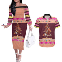 Christmas Cookie Couples Matching Off The Shoulder Long Sleeve Dress and Hawaiian Shirt with Gingerbread Tree Candy Ornaments and Sweet Treat Pattern - Wonder Print Shop
