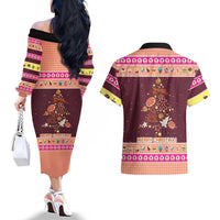 Christmas Cookie Couples Matching Off The Shoulder Long Sleeve Dress and Hawaiian Shirt with Gingerbread Tree Candy Ornaments and Sweet Treat Pattern - Wonder Print Shop