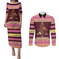 Christmas Cookie Couples Matching Puletasi and Long Sleeve Button Shirt with Gingerbread Tree Candy Ornaments and Sweet Treat Pattern - Wonder Print Shop