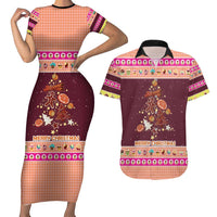Christmas Cookie Couples Matching Short Sleeve Bodycon Dress and Hawaiian Shirt with Gingerbread Tree Candy Ornaments and Sweet Treat Pattern - Wonder Print Shop
